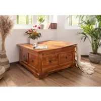 MASSIVMOEBEL24.DE Truhe Akazie 90x90x45 honig lackiert OXFORD #0416