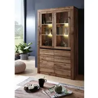 MASSIVMOEBEL24.DE Vitrine Wild-/Zerreiche 105x42x190 Tabacco brown geölt MONTREUX #301