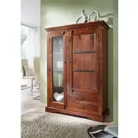 MASSIVMOEBEL24.DE Vitrine Akazie 110x45x155 nougat lackiert OXFORD #425