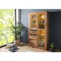 MASSIVMOEBEL24.DE Vitrine Wild-/ Zerreiche 110x42x200 tabacco brown geölt MONTREUX #318