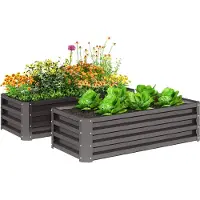 Outsunny 2er-Set Hochbeet Blumenhochbeet witterungsbeständig, Pflanzbeet