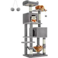 StarTech.com Kratzbaum für Katzen - Kletterbaum 155 cm - 2 Höhlen - 5+ Ebenen - Weicher Plüsch - Stabil - Hellgrau