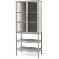 Osoltus Vitrine Schrank Riffelglas Stahl Warm Grey Industrial 60 x 35 x 146 cm