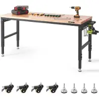 OEM Verstelbare Werkbank mit Holzoberfläche und Aufbewahrungsraum - Garage Werkbank mit universellen Rädern und Höhenverstellung