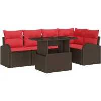 vidaXL Gartensofa-set 6 stk. 5-Sitzanzahl Braun und Rot Poly-Rattan