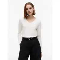 Tommy Hilfiger Cotton Jersey Fine V-neck Ivory Petal Größe: M | Pullover Outlet | Damen | Weiß
