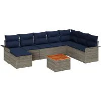 vidaXL Gartensofa-set 9 pcs Grau und Marineblau Poly-Rattan