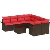 vidaXL Gartensofa-set 9 stk. Beige und Rot Poly-Rattan