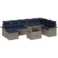 vidaXL Gartensofa-set 9 stk. Grau [Synthetisch]: Poly Rattan