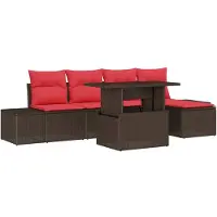 vidaXL Gartensofa-set 6 stk. Braun und Rot Poly-Rattan