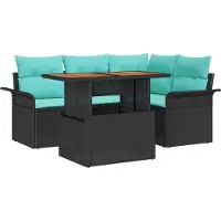 vidaXL Garten-Sofa-Set mit Kissen mit Speicher 5 pcs Schwarz und blau