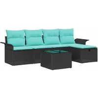 vidaXL Gartensofa-set mit Kissen 6 pcs Schwarz und Türkis Poly-Rattan