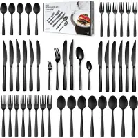 Deleca Besteckset 72‑teilig für 12 Personen - Spülmaschinenfest Besteck - Messer, Gabeln, Löffel, Steakmesser & Gebaksgabeln - Edelstahl Schwarz