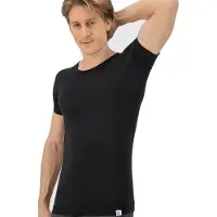 Fibershirts Anti Sweat Shirt - - Eingenähte Achselpads - Unterhemd - Schwarz - Rundhalsausschnitt - Herren - Größe M