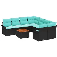 vidaXL Gartensofa-set 9 pcs Schwarz und Türkis Poly-Rattan