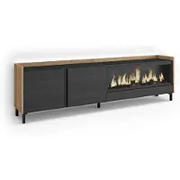 Skraut Home TV-Möbel Holzeffekt schwarz eiche 212x35x61cm Kamin mit Feuereffekt