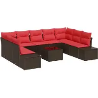 vidaXL Gartensofa-set 9 stk. 8-Sitzanzahl Braun und Rot Polyrattan