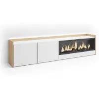Skraut Home TV-Möbel Holzeffekt weiß und eiche 212x35x50cm Kamin mit Feuereffekt
