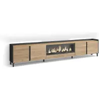Skraut Home TV-Möbel Holzeffekt eiche schwarz 315x35x61cm Kamin mit Feuereffekt