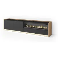 Skraut Home TV-Möbel Holzeffekt schwarz eiche 207x37x50cm Kamin mit Feuereffekt