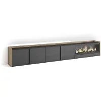 Skraut Home TV-Möbel Holzeffekt schwarz eiche 315x35x50cm Kamin mit Feuereffekt