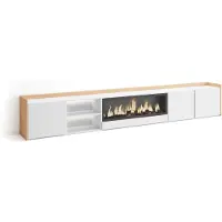 Skraut Home TV-Möbel Holzeffekt weiß und eiche 315x35x50cm Kamin mit Feuereffekt