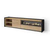 Skraut Home TV-Möbel Holzeffekt eiche schwarz 207x37x50cm Kamin mit Feuereffekt