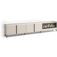 Skraut Home TV-Möbel Holzeffekt beige 315x35x61cm Kamin mit Feuereffekt XXL