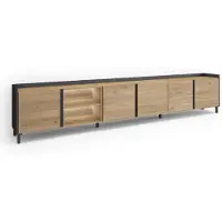 Skraut Home TV-Möbel Holzeffekt eiche und schwarz 309x35x61cm mit Beinen