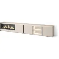 Skraut Home TV-Möbel Holzeffekt beige 315x35x50cm Kamin mit Feuereffekt XXL