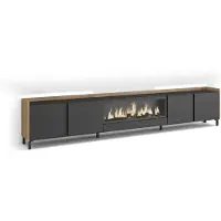 Skraut Home TV-Möbel Holzeffekt schwarz eiche 315x35x61cm Kamin mit Feuereffekt