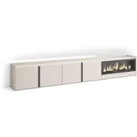 Skraut Home TV-Möbel Holzeffekt beige 315x35x50cm Kamin mit Feuereffekt XXL