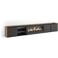 Skraut Home TV-Möbel Holzeffekt schwarz eiche 315x35x50cm Kamin mit Feuereffekt