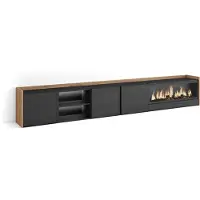 Skraut Home TV-Möbel Holzeffekt schwarz eiche 315x35x50cm Kamin mit Feuereffekt