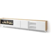 Skraut Home TV-Möbel Holzeffekt weiß und eiche 315x35x61cm Kamin mit Feuereffekt