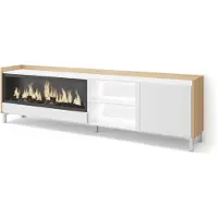 Skraut Home TV-Möbel Holzeffekt weiß und eiche 212x35x61cm Kamin mit Feuereffekt