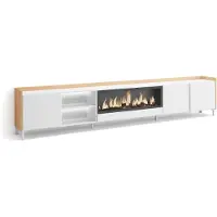 Skraut Home TV-Möbel Holzeffekt weiß und eiche 315x35x61cm Kamin mit Feuereffekt
