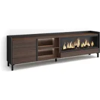 Skraut Home TV-Möbel Holzeffekt eiche schwarz 212x35x61cm Kamin mit Feuereffekt