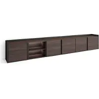 Skraut Home TV-Möbel Holzeffekt dunkler eiche und schwarz 309x35x50cm mit Led