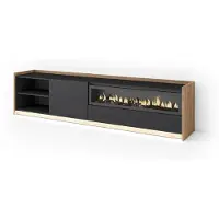 Skraut Home TV-Möbel Holzeffekt schwarz eiche 207x37x50cm Kamin mit Feuereffekt