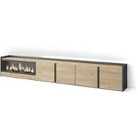 Skraut Home TV-Möbel Holzeffekt eiche schwarz 315x35x50cm Kamin mit Feuereffekt
