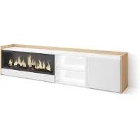 Skraut Home TV-Möbel Holzeffekt weiß und eiche 212x35x50cm Kamin mit Feuereffekt