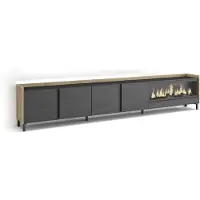 Skraut Home TV-Möbel Holzeffekt schwarz eiche 315x35x61cm Kamin mit Feuereffekt