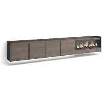 Skraut Home TV-Möbel Holzeffekt eiche schwarz 315x35x50cm Kamin mit Feuereffekt