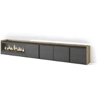 Skraut Home TV-Möbel Holzeffekt schwarz eiche 315x35x50cm Kamin mit Feuereffekt