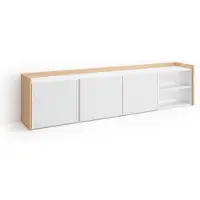 Skraut Home TV-Möbel Holzeffekt weiß und eiche 207x35x50cm mit Led