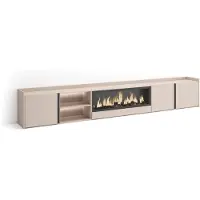 Skraut Home TV-Möbel Holzeffekt beige 315x35x50cm Kamin mit Feuereffekt XXL