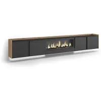 Skraut Home TV-Möbel Holzeffekt schwarz eiche 315x35x50cm Kamin mit Feuereffekt