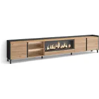 Skraut Home TV-Möbel Holzeffekt eiche schwarz 315x35x61cm Kamin mit Feuereffekt