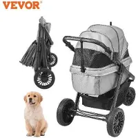 OEM Hundebuggy inklapbar - Hundewagen - Wassertochter - bis 34kg Tragfähigkeit - wasserdicht - grau - mit 3 Rädern - 360° drehbares Vorderrad